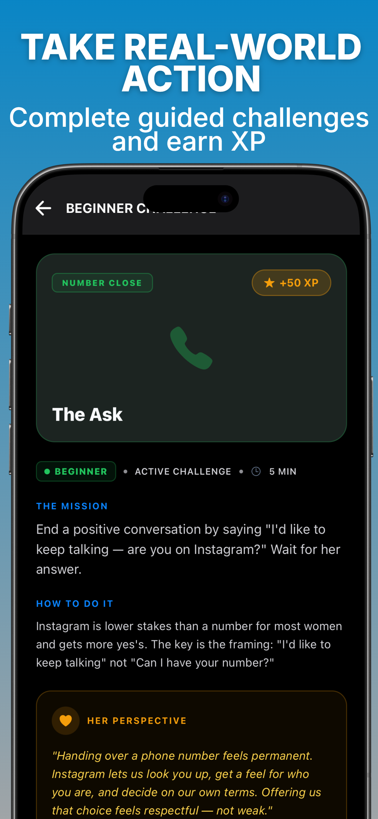 BoldStep guided real-world challenge screen
