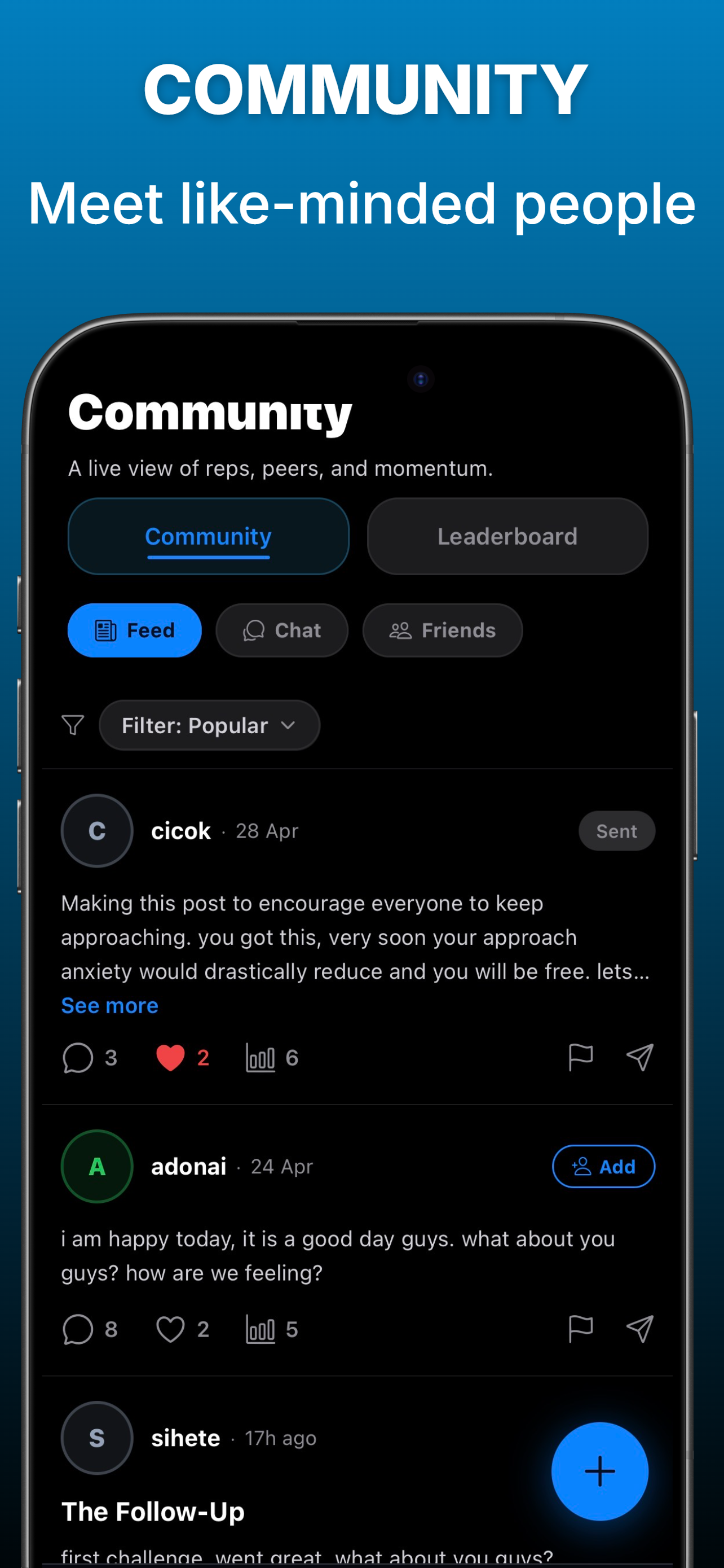 BoldStep community feed screen